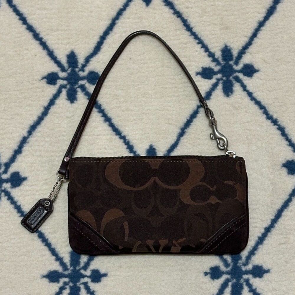 Vintage Coach Y2K Optic Wristlet Pouch 2000s Suede Canvas - Brown